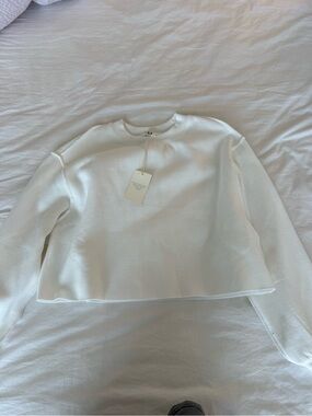 Women's White Cropped Crewneck Sweatshirt